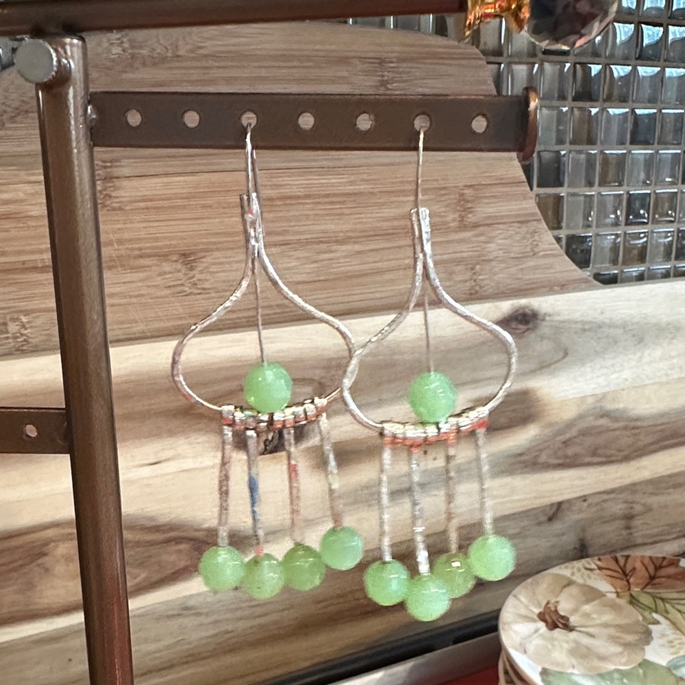 Handcrafted Green Bead Dangle Earrings - Women Jewelry